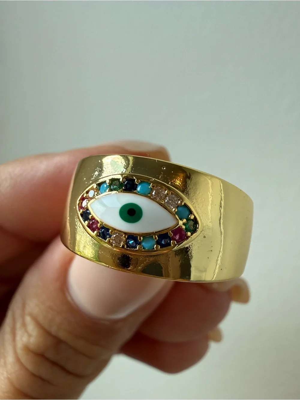 Gold Evil Eye Statement Ring with Multicolor Stones